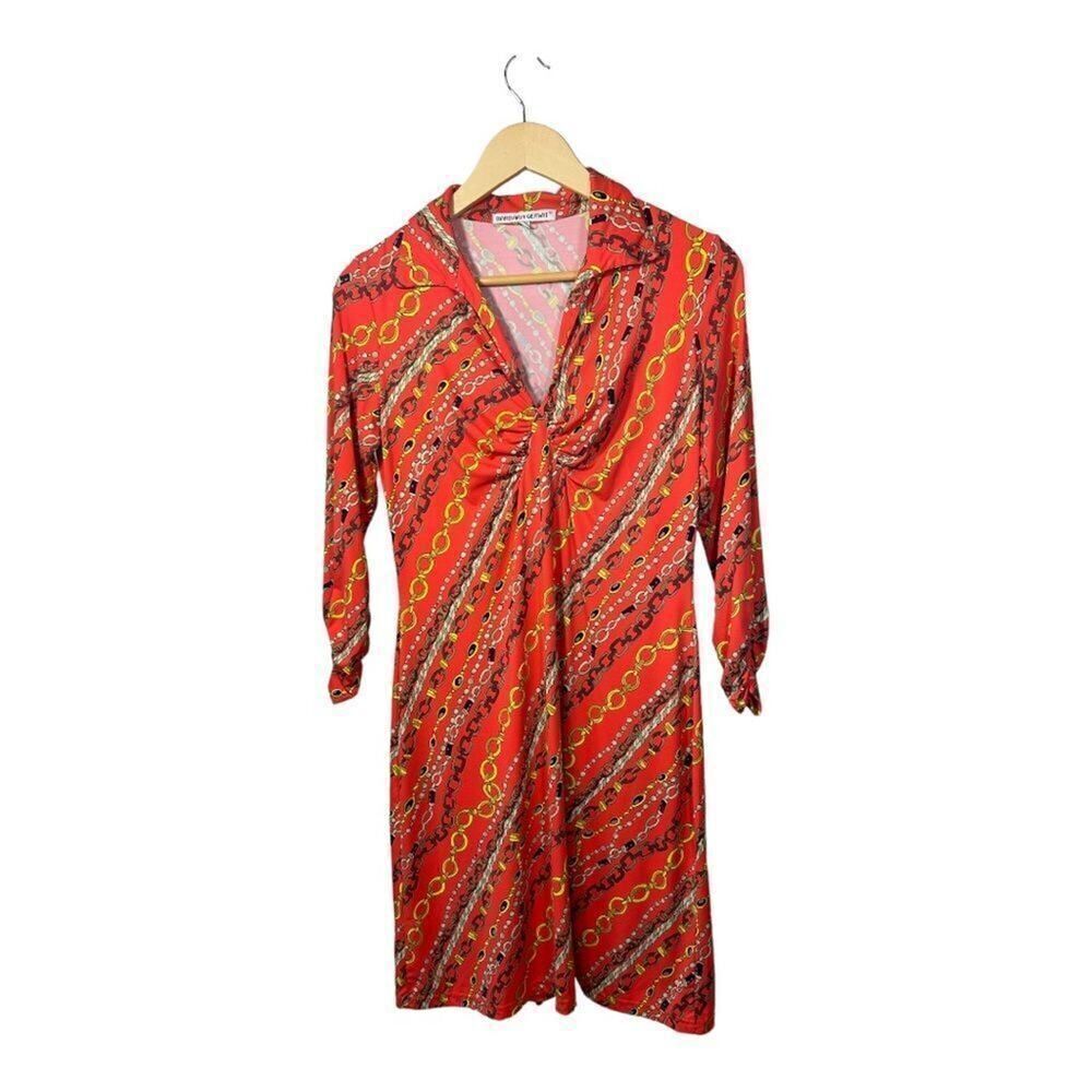 BARBARA GERWIT Women’s V-Neck Resort Wear Collar Neck Dress Orange Size Small